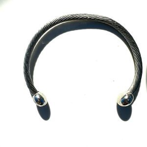 Textured sterling silver silver tone open cuff bracelet